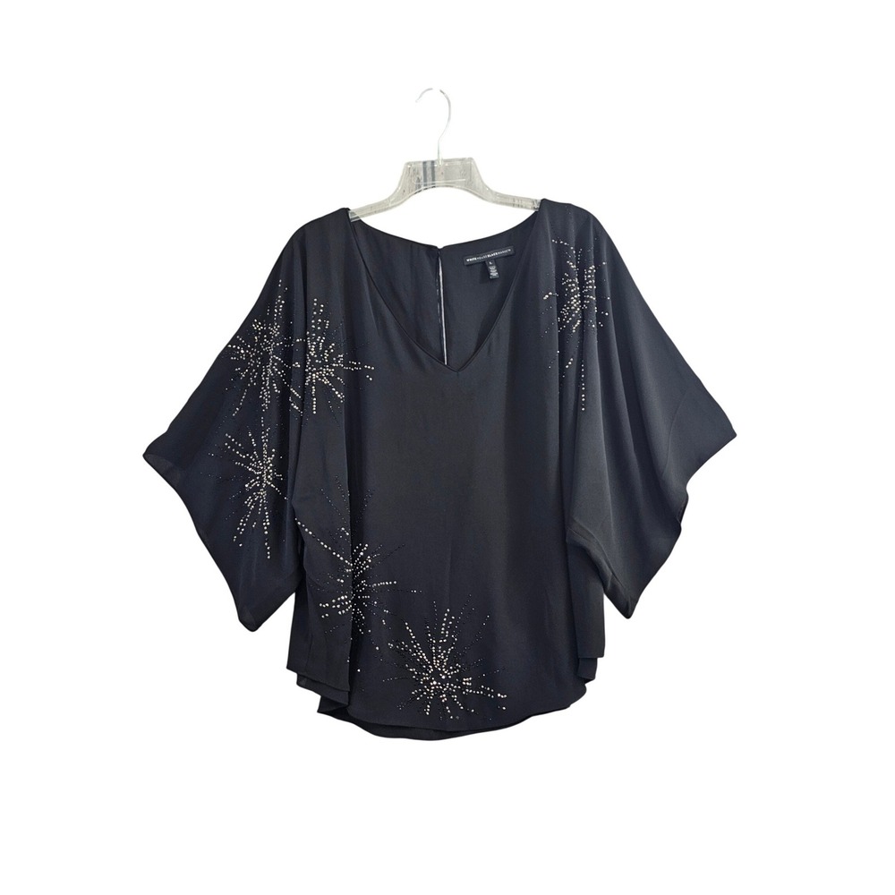 White House Black Market‎ Blouse Women L Black Studded Starburst Kimono Sleeve